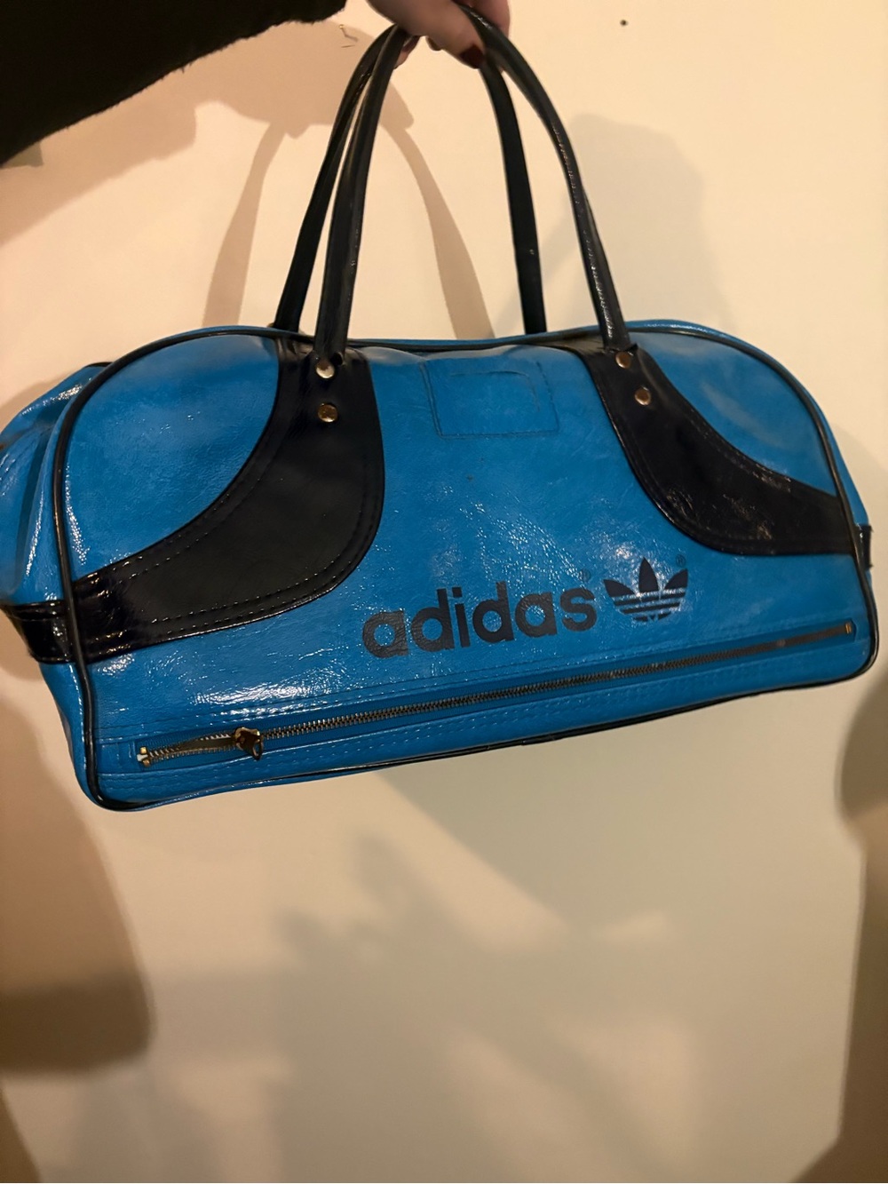 Vintage Adidas Blue and Black Patent Travel Duffel